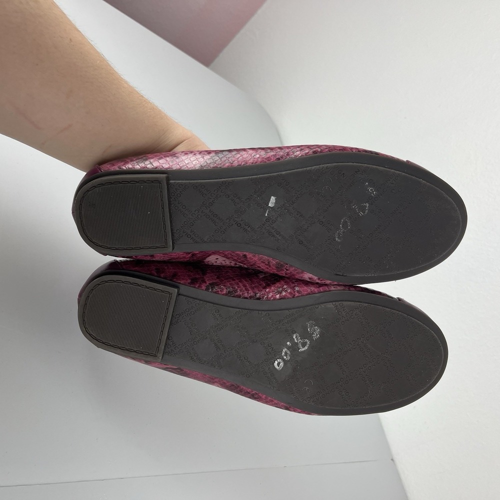 Vionic Women's 8 Minna Purple Snakeskin Cap Toe Slip On Bow Ballet Flats - Picture 8 of 9